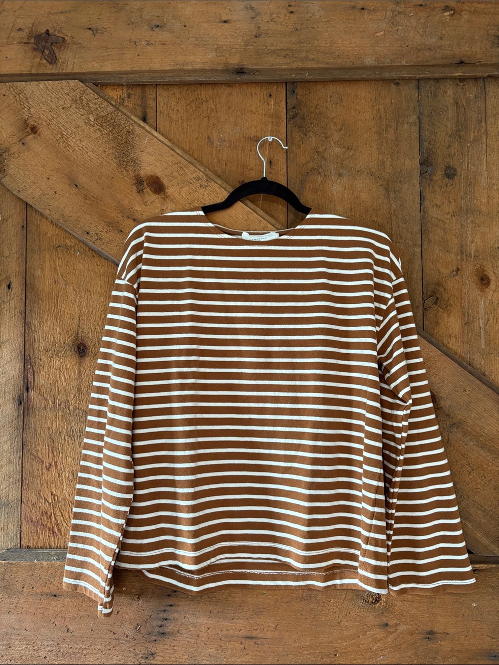 Pomander Place Cream and Brown Striped Long-Sleeve Tee
